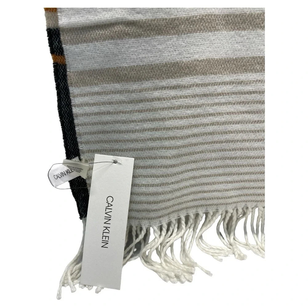 Calvin Klein Women's Wide Scarf Multi Color With Fringe MSRP $58.00